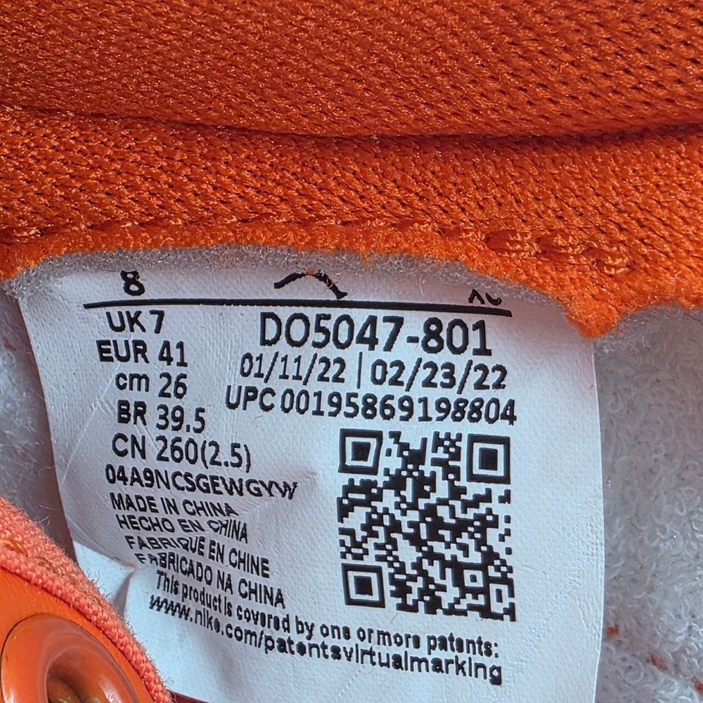 Nike Air Jordan 1‎ AJKO Rush Orange White Canvas Shoes DO5047-801 Mens 8 - Picture 10 of 11